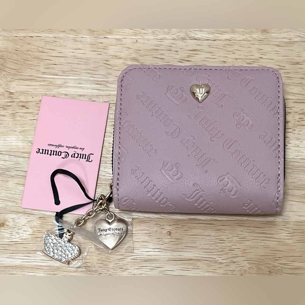 Juicy Couture Embossed “Not Your Babe” Small Zip Around Wallet Dusty Blush